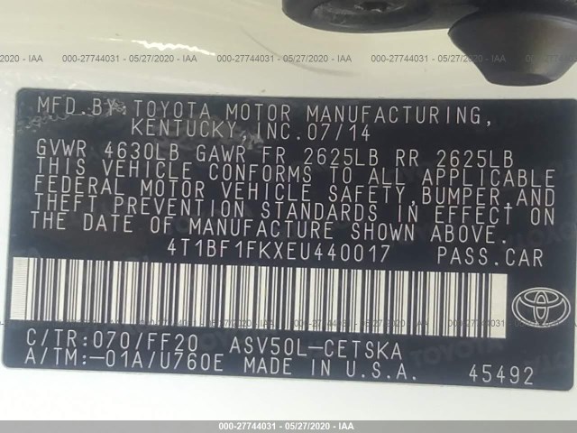 Photo 8 VIN: 4T1BF1FKXEU440017 - TOYOTA CAMRY 