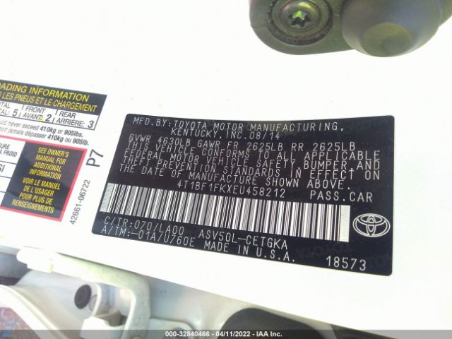 Photo 8 VIN: 4T1BF1FKXEU458212 - TOYOTA CAMRY 