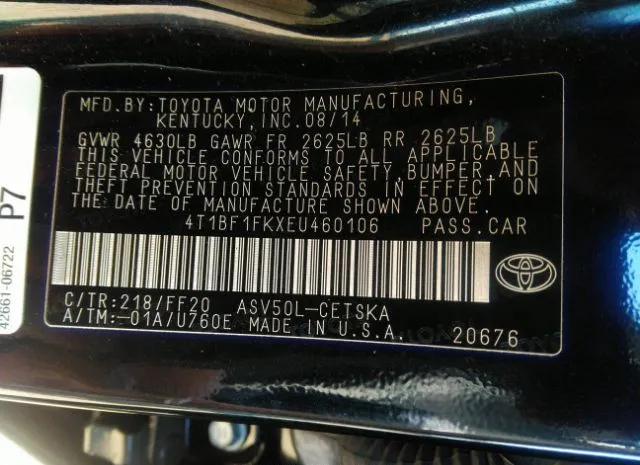 Photo 8 VIN: 4T1BF1FKXEU460106 - TOYOTA CAMRY 