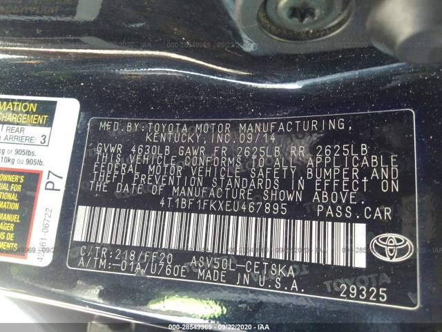 Photo 8 VIN: 4T1BF1FKXEU467895 - TOYOTA CAMRY 