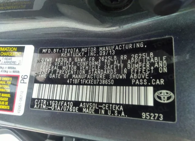 Photo 8 VIN: 4T1BF1FKXEU738650 - TOYOTA CAMRY 