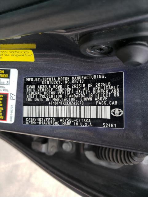 Photo 9 VIN: 4T1BF1FKXEU742679 - TOYOTA CAMRY L 