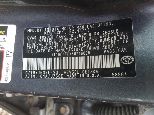 Photo 9 VIN: 4T1BF1FKXEU746098 - TOYOTA CAMRY L 