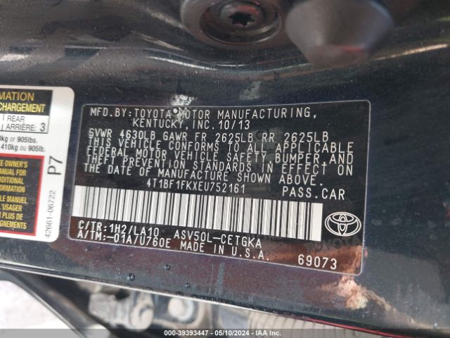 Photo 8 VIN: 4T1BF1FKXEU752161 - TOYOTA CAMRY 