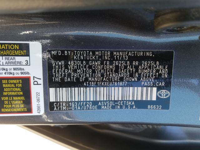 Photo 9 VIN: 4T1BF1FKXEU761877 - TOYOTA CAMRY L 