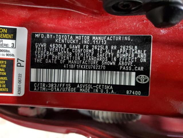 Photo 11 VIN: 4T1BF1FKXEU762270 - TOYOTA CAMRY L 