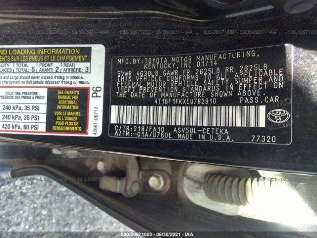 Photo 8 VIN: 4T1BF1FKXEU782910 - TOYOTA CAMRY 