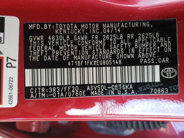 Photo 9 VIN: 4T1BF1FKXEU805148 - TOYOTA CAMRY L 