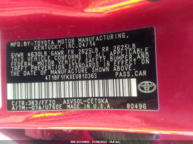 Photo 8 VIN: 4T1BF1FKXEU810365 - TOYOTA CAMRY 