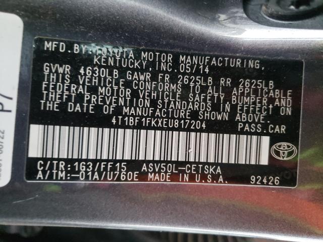 Photo 9 VIN: 4T1BF1FKXEU817204 - TOYOTA CAMRY L 