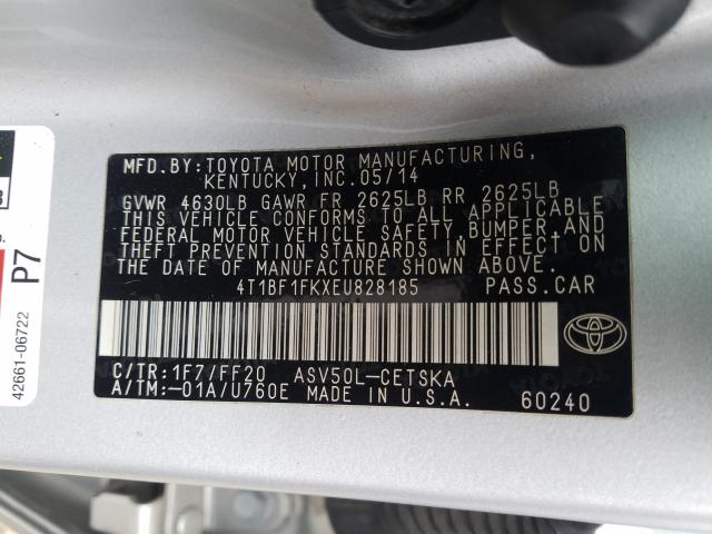 Photo 9 VIN: 4T1BF1FKXEU828185 - TOYOTA CAMRY L 