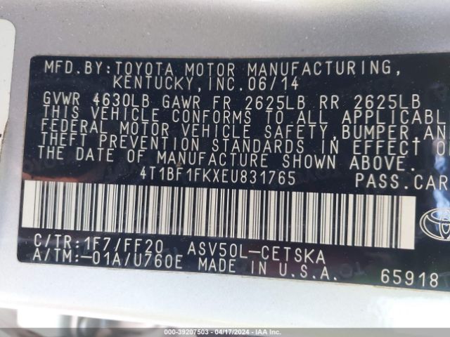 Photo 8 VIN: 4T1BF1FKXEU831765 - TOYOTA CAMRY 