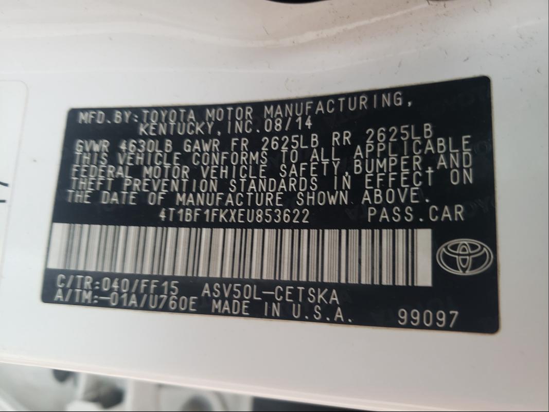 Photo 9 VIN: 4T1BF1FKXEU853622 - TOYOTA CAMRY L 