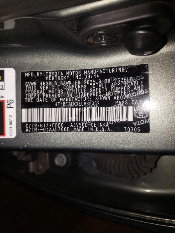 Photo 9 VIN: 4T1BF1FKXEU869352 - TOYOTA CAMRY L 