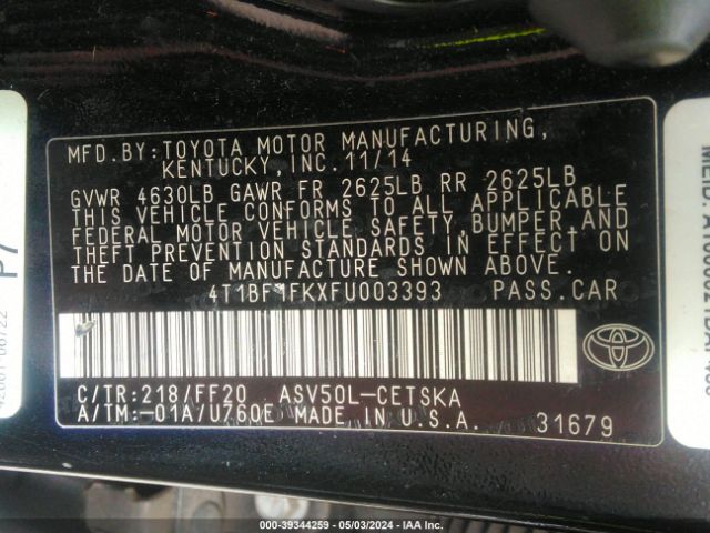 Photo 8 VIN: 4T1BF1FKXFU003393 - TOYOTA CAMRY 