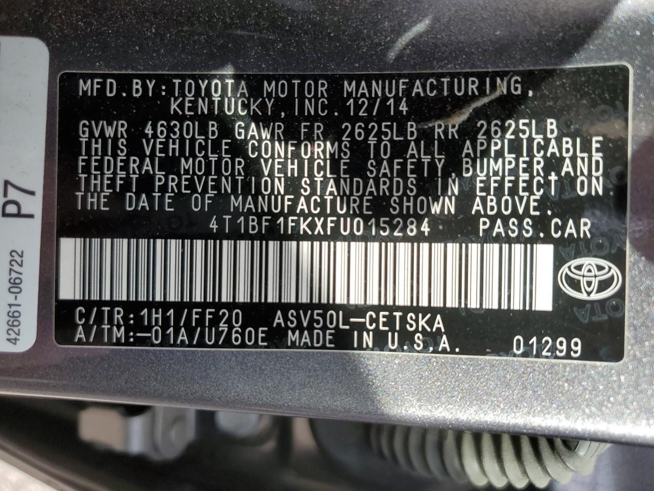 Photo 11 VIN: 4T1BF1FKXFU015284 - TOYOTA CAMRY 