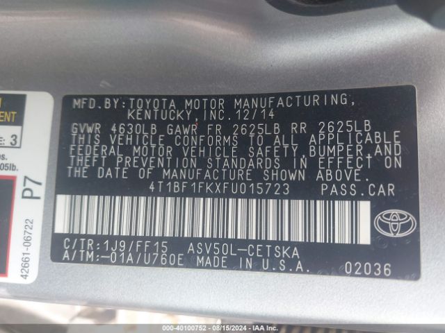 Photo 8 VIN: 4T1BF1FKXFU015723 - TOYOTA CAMRY 