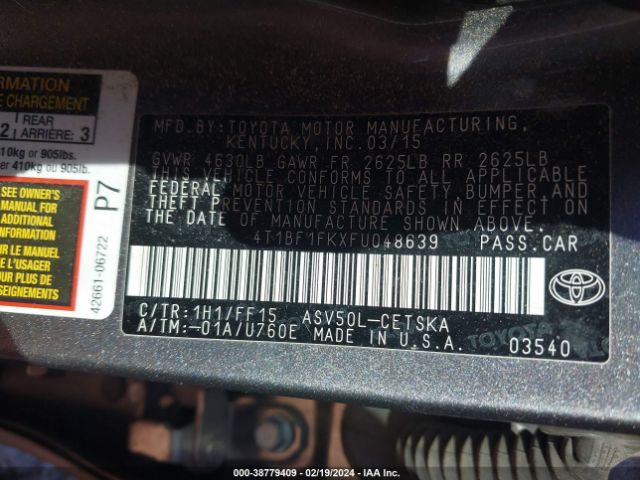 Photo 8 VIN: 4T1BF1FKXFU048639 - TOYOTA CAMRY 