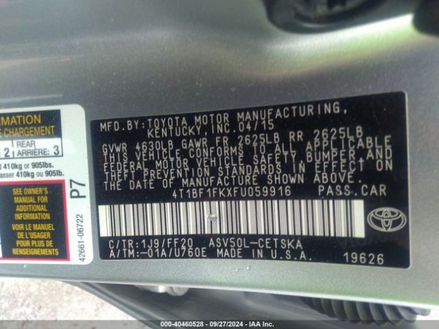 Photo 8 VIN: 4T1BF1FKXFU059916 - TOYOTA CAMRY 