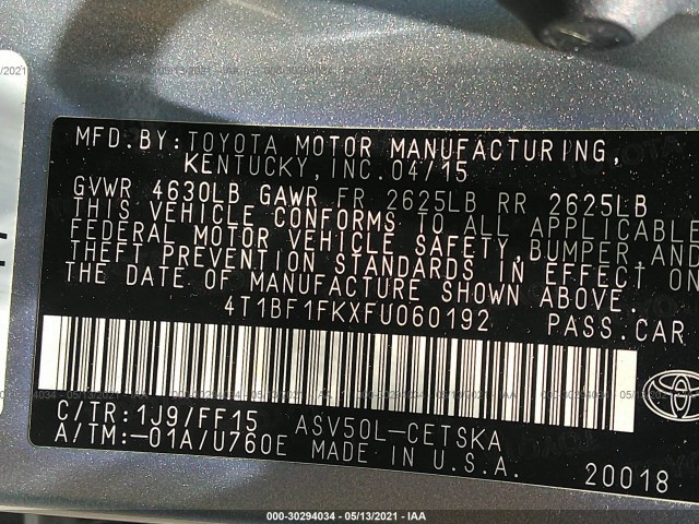 Photo 8 VIN: 4T1BF1FKXFU060192 - TOYOTA CAMRY 