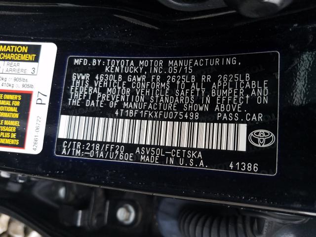 Photo 9 VIN: 4T1BF1FKXFU075498 - TOYOTA CAMRY LE 