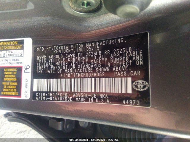 Photo 8 VIN: 4T1BF1FKXFU078062 - TOYOTA CAMRY 