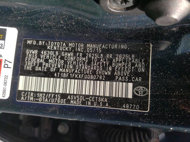 Photo 9 VIN: 4T1BF1FKXFU080782 - TOYOTA CAMRY LE 