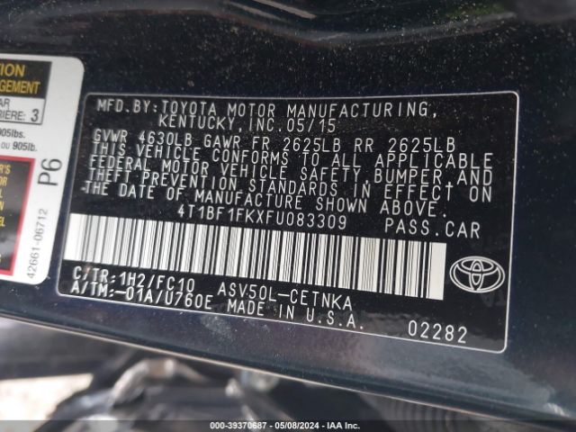 Photo 8 VIN: 4T1BF1FKXFU083309 - TOYOTA CAMRY 