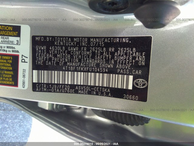 Photo 8 VIN: 4T1BF1FKXFU104594 - TOYOTA CAMRY 