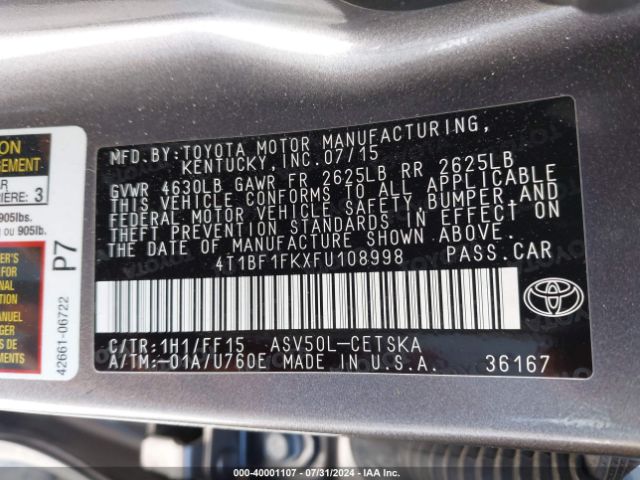 Photo 8 VIN: 4T1BF1FKXFU108998 - TOYOTA CAMRY 