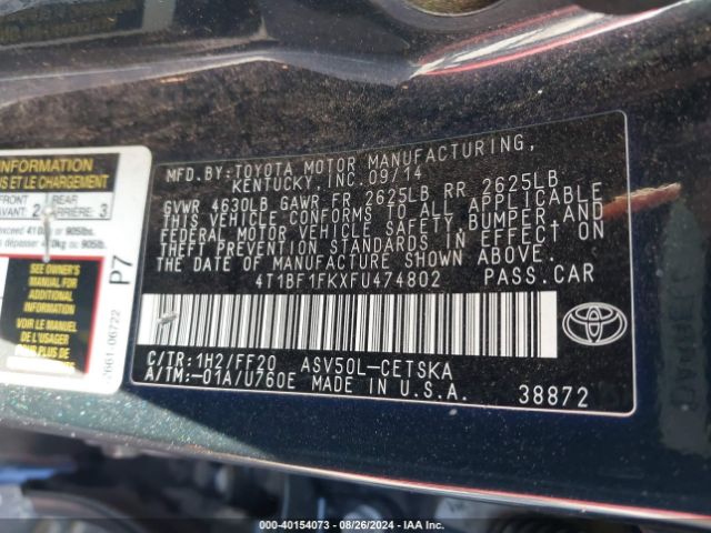 Photo 8 VIN: 4T1BF1FKXFU474802 - TOYOTA CAMRY 