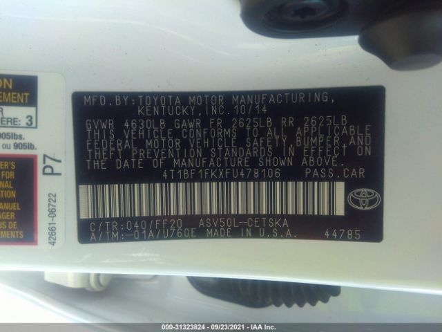 Photo 8 VIN: 4T1BF1FKXFU478106 - TOYOTA CAMRY 