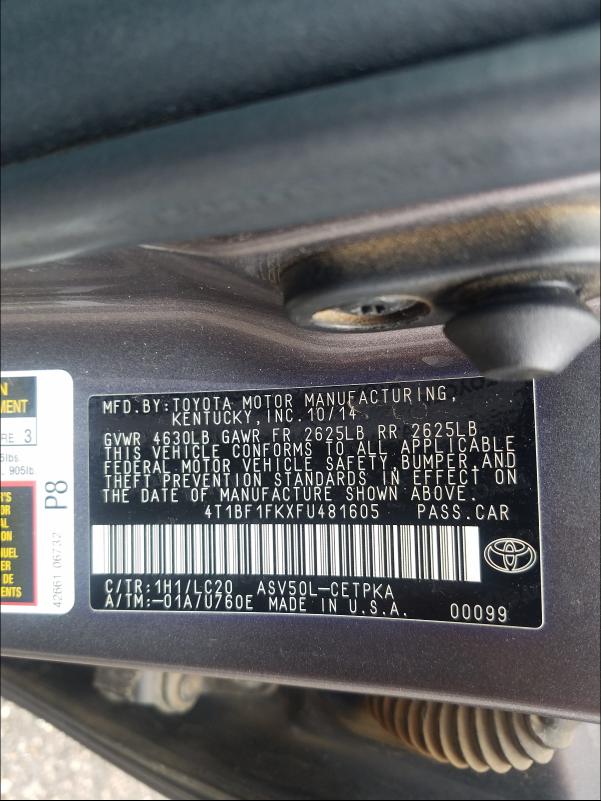 Photo 9 VIN: 4T1BF1FKXFU481605 - TOYOTA CAMRY LE 