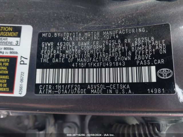 Photo 8 VIN: 4T1BF1FKXFU491843 - TOYOTA CAMRY 