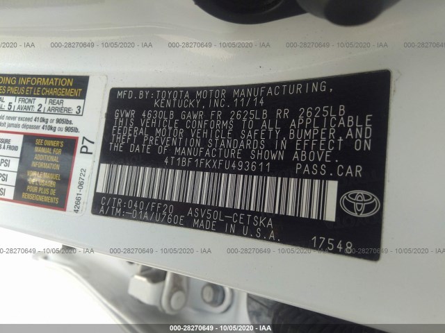 Photo 8 VIN: 4T1BF1FKXFU493611 - TOYOTA CAMRY 