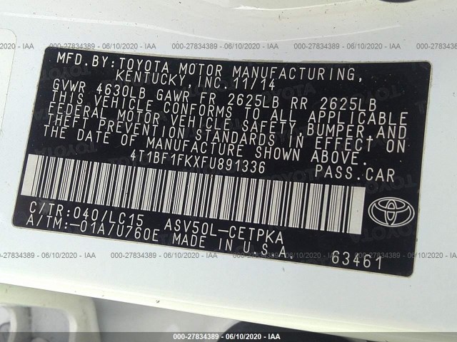 Photo 8 VIN: 4T1BF1FKXFU891336 - TOYOTA CAMRY 