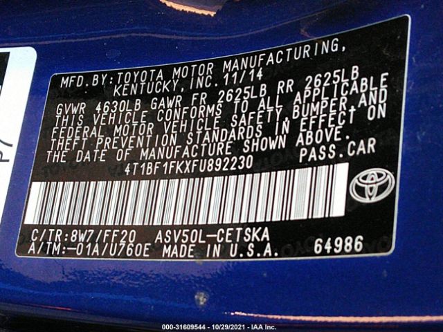 Photo 8 VIN: 4T1BF1FKXFU892230 - TOYOTA CAMRY 