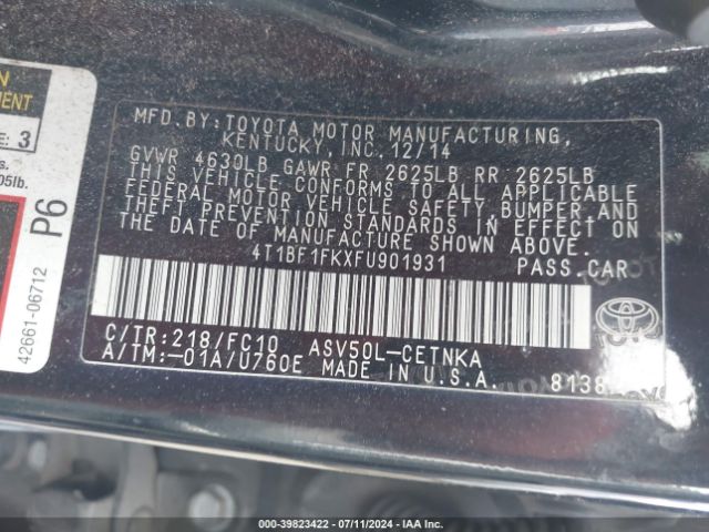 Photo 8 VIN: 4T1BF1FKXFU901931 - TOYOTA CAMRY 