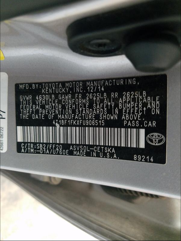 Photo 9 VIN: 4T1BF1FKXFU906515 - TOYOTA CAMRY LE 