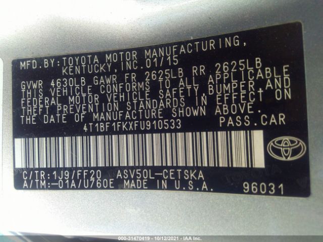 Photo 8 VIN: 4T1BF1FKXFU910533 - TOYOTA CAMRY 