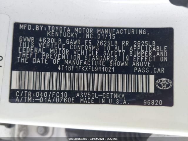 Photo 8 VIN: 4T1BF1FKXFU911021 - TOYOTA CAMRY 