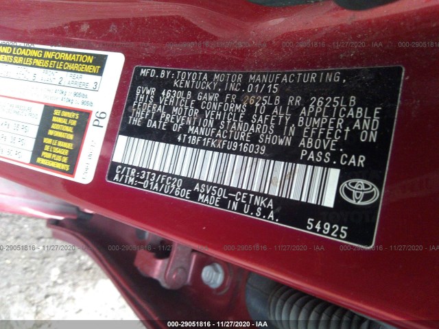 Photo 8 VIN: 4T1BF1FKXFU916039 - TOYOTA CAMRY 