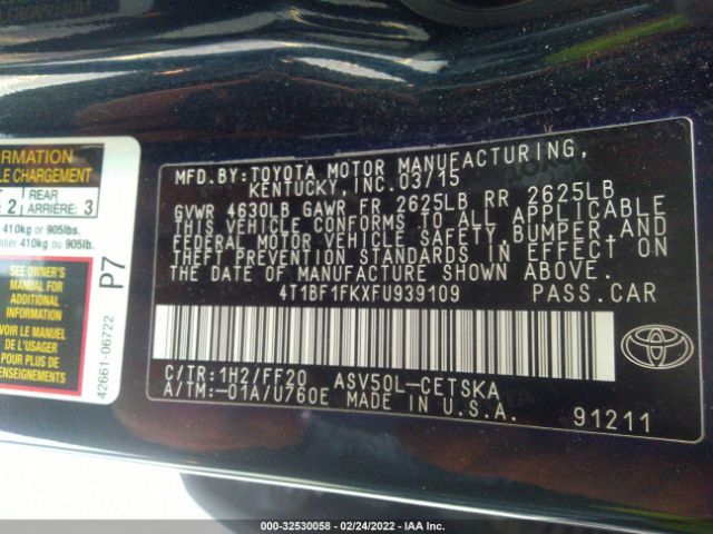 Photo 8 VIN: 4T1BF1FKXFU939109 - TOYOTA CAMRY 