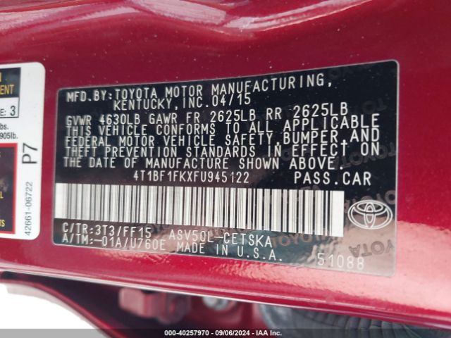 Photo 8 VIN: 4T1BF1FKXFU945122 - TOYOTA CAMRY 