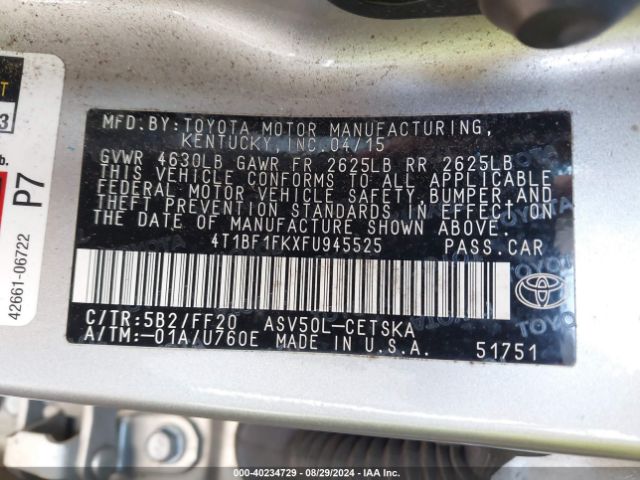 Photo 8 VIN: 4T1BF1FKXFU945525 - TOYOTA CAMRY 