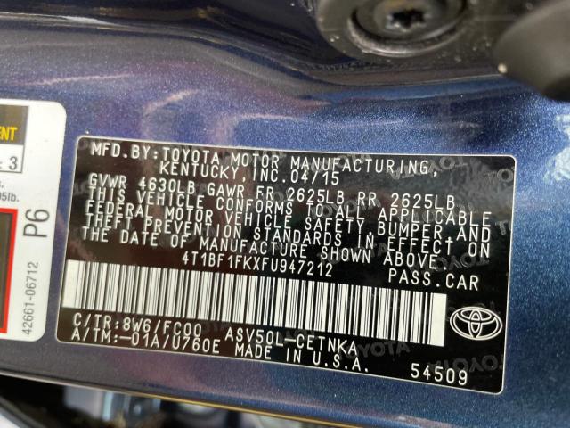 Photo 9 VIN: 4T1BF1FKXFU947212 - TOYOTA CAMRY LE 