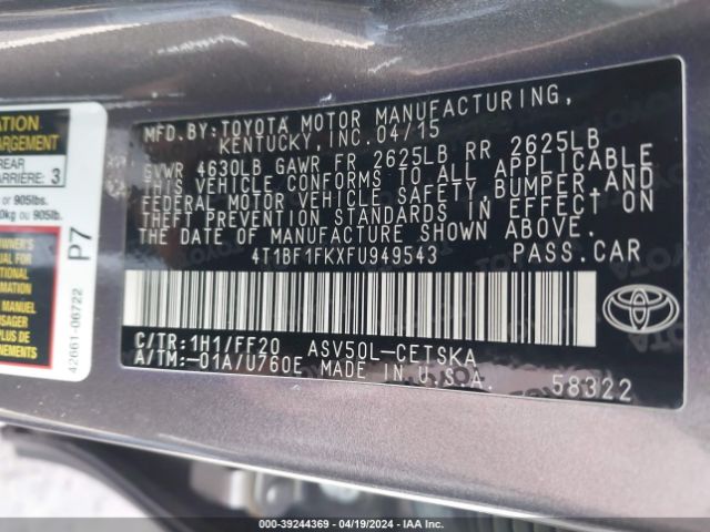 Photo 8 VIN: 4T1BF1FKXFU949543 - TOYOTA CAMRY 