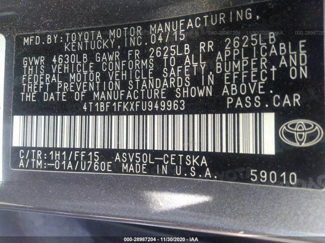 Photo 8 VIN: 4T1BF1FKXFU949963 - TOYOTA CAMRY 