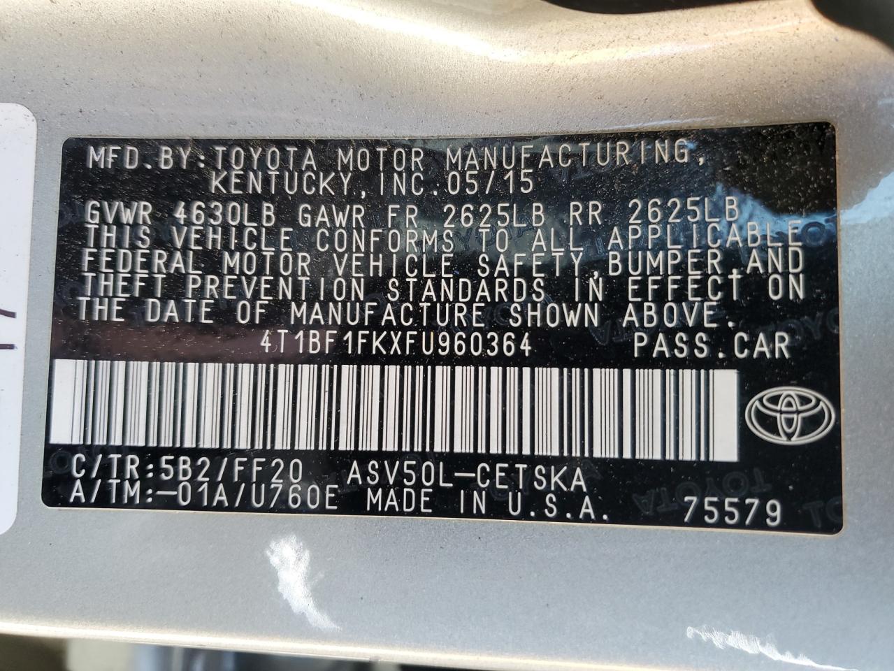 Photo 12 VIN: 4T1BF1FKXFU960364 - TOYOTA CAMRY 