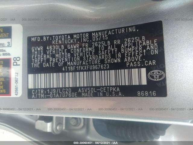 Photo 8 VIN: 4T1BF1FKXFU967623 - TOYOTA CAMRY 